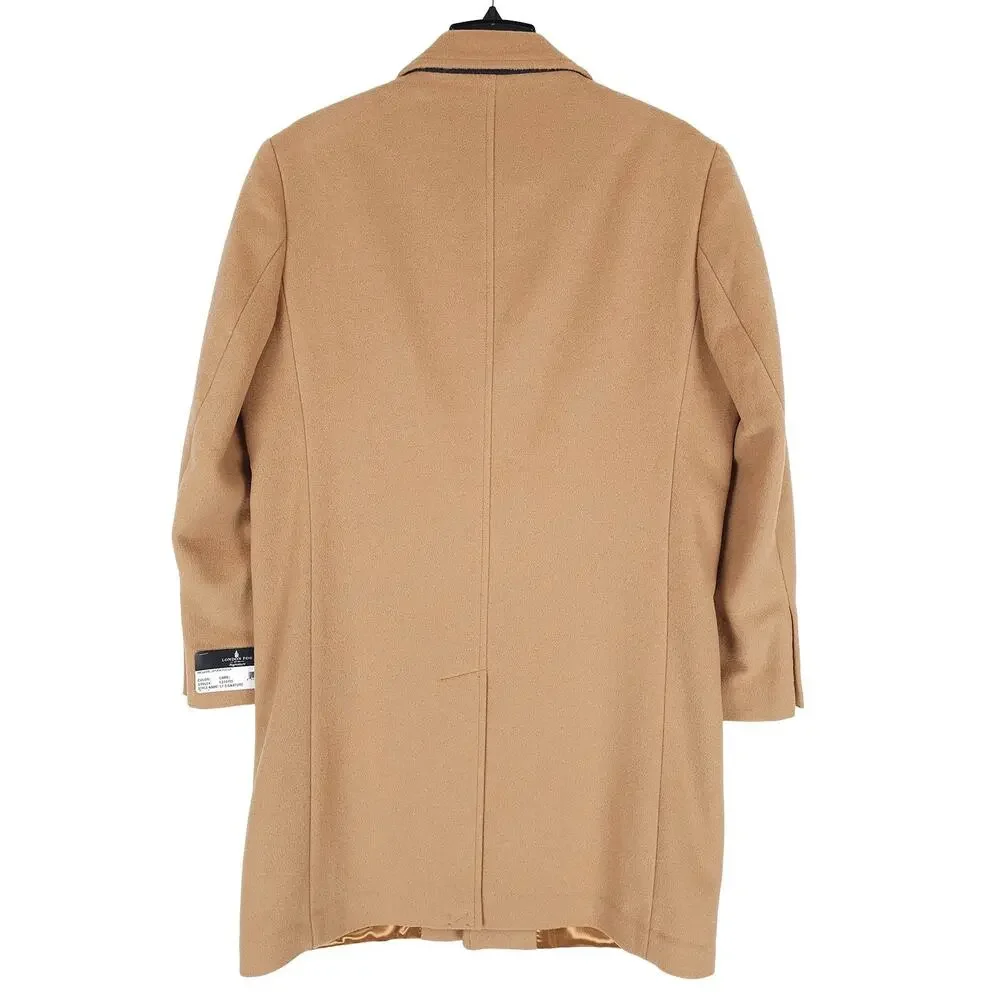 London Fog Signature Mens Classic Fit Overcoat 38S Beige Camel Solid Wool Blend